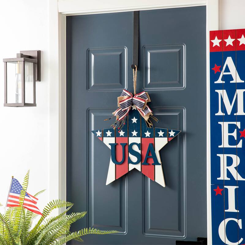 Glitzhome Patriotic/Americana Wooden Flag Sign Door Hangers Decor