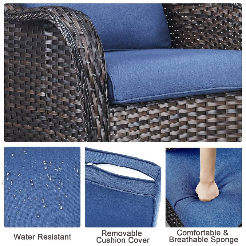 Outdoor Sofa Chair with Coffee Table and Ottoman