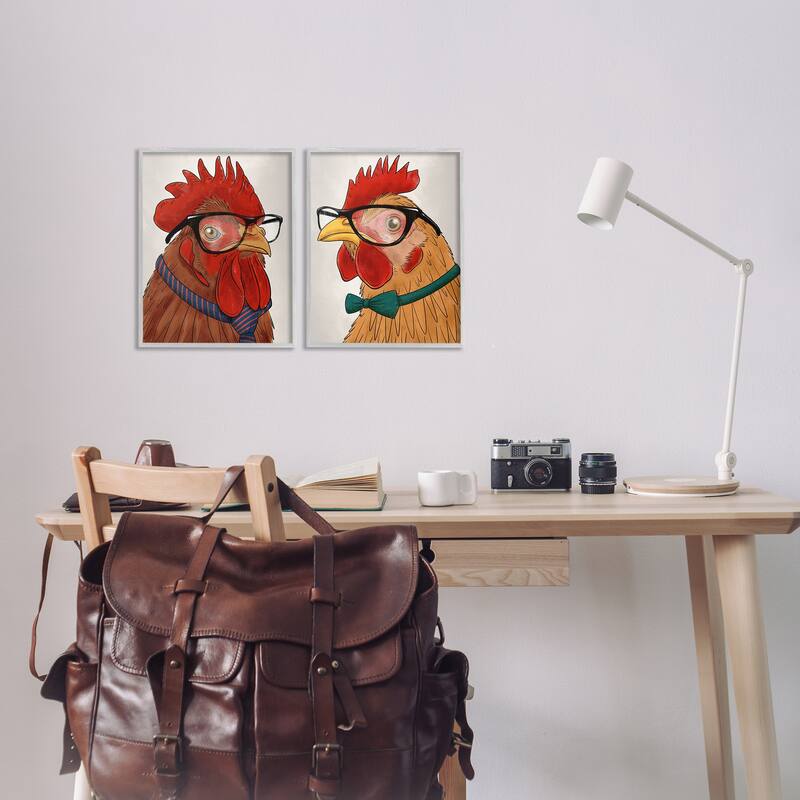 Stupell Quirky Hipster Roosters Framed Giclee Art Design By Marcus Prime (Set of 2)