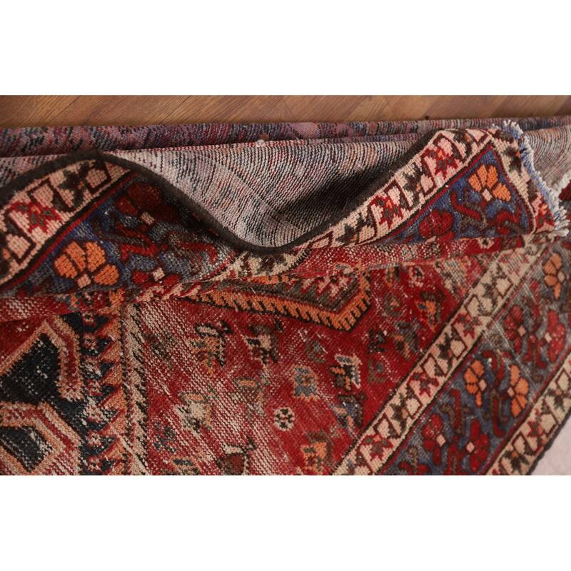 Distressed Bakhtiari Persian Vintage Rug Handmade Red Wool Carpet - 4'10"x 9'10"
