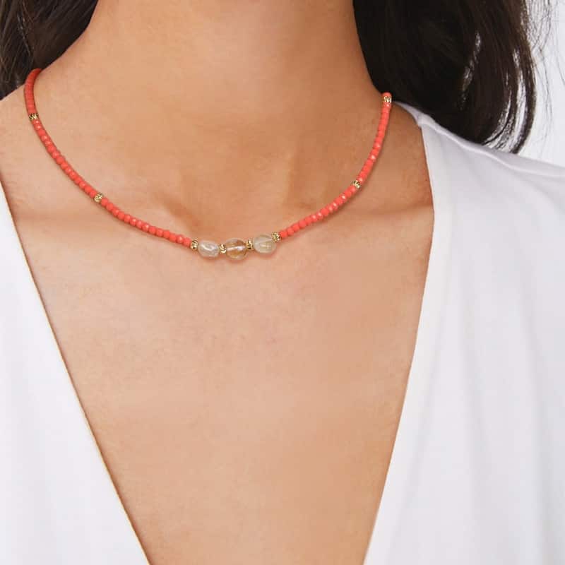 Victoria Townsend Silver Plated 3 Stone & Orange Bead Necklace