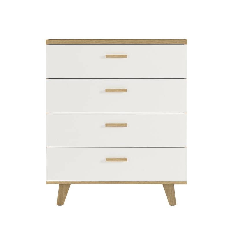Modern Drawer Dresser Buffet Sideboard Storage Cabinet with Solid Wood Handles, for Living Room Kitchen Hallway, Brown + White