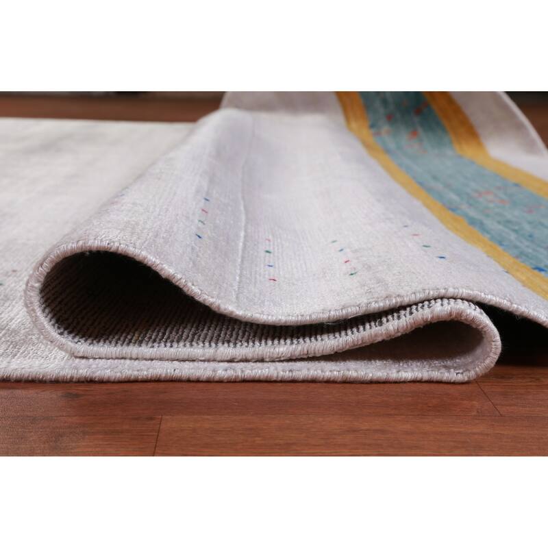 Hand Knotted Oriental 100% Wool Carpet Tribal Stripe Greys & Charcoal Gabbeh Area Rug - 12' 0'' X 9' 2''