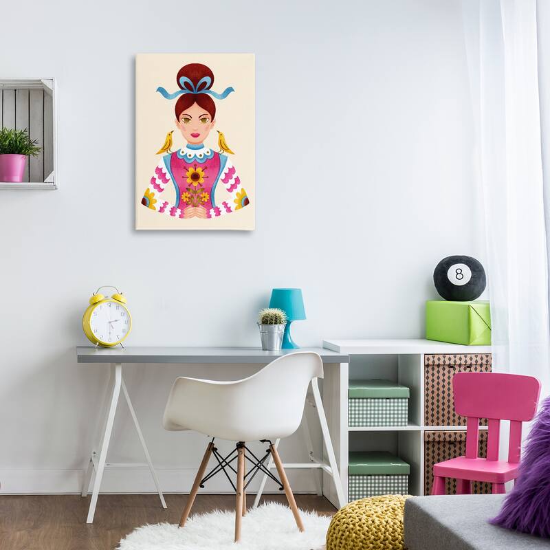 Stupell Brunette Girl with Birds Canvas Wall Art Design By Hannah Moren