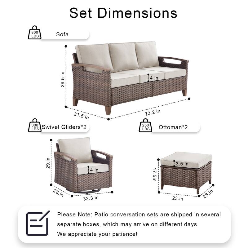 Pocassy Outdoor Brown Wicker Funitre with Cushion Set