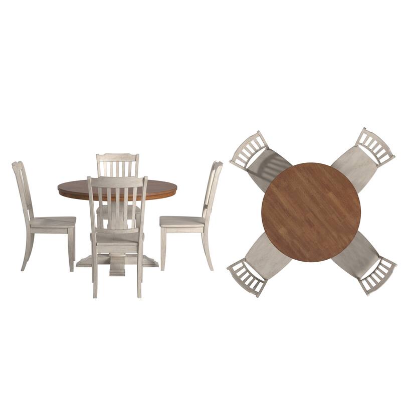 Ronda 45" Round Solid Wood Top Dining Set with Spindle Back Chairs