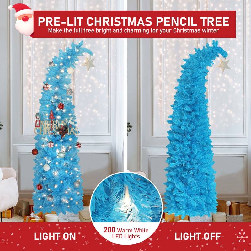 VEIKOUS 6ft Pre-Lit Artificial Christmas Tree with Adjustable Curved or Straight Top - N/A