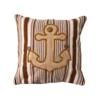 Woven Cotton Blend Appliqued Anchor Pillow with Stripes and Wood ...