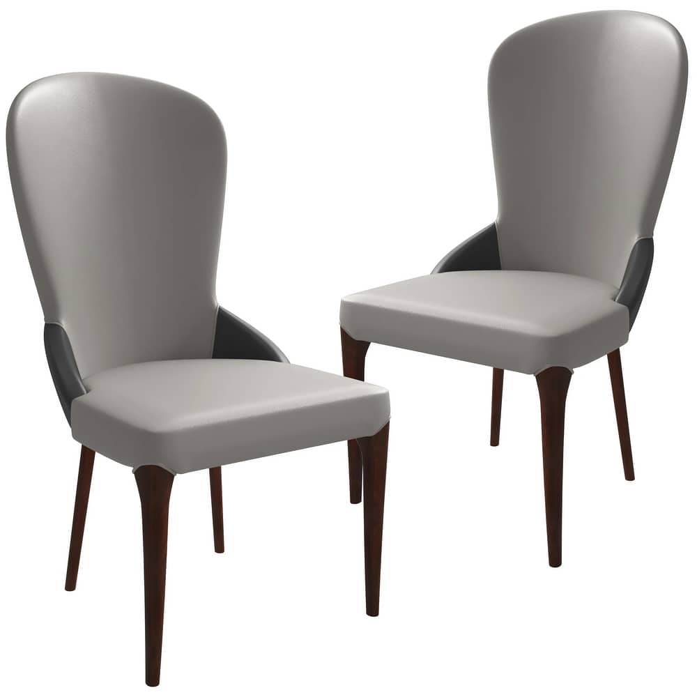 Havana Leather Upholstered Solid Wood Dining Chair Two-Tone Color Design Set of 2