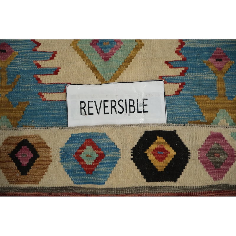 Hand Woven Oriental 100% Wool Carpet Southwestern Tribal Beige & Ivories Kilim Area Rug - 8' 0'' X 5' 0''