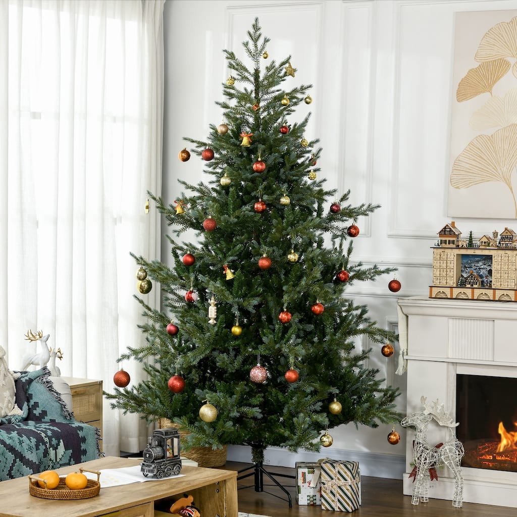 Green PE PVC Steel Wide Artificial 7.5 ft Christmas Tree with 1288 Tips - Dia. 57" x 90" H