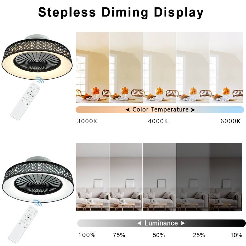 Depuley Remote Ceiling Fan with LED Light 3 Colors Dimmable 3Files