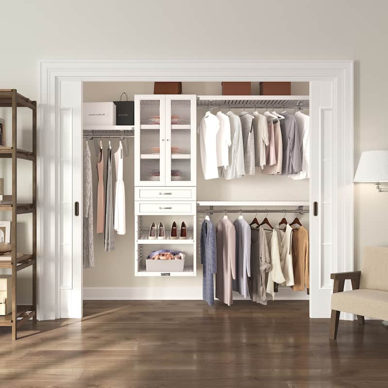 John Louis Home Solid Wood Walk-In Closet System with 2-Drawers and Doors White