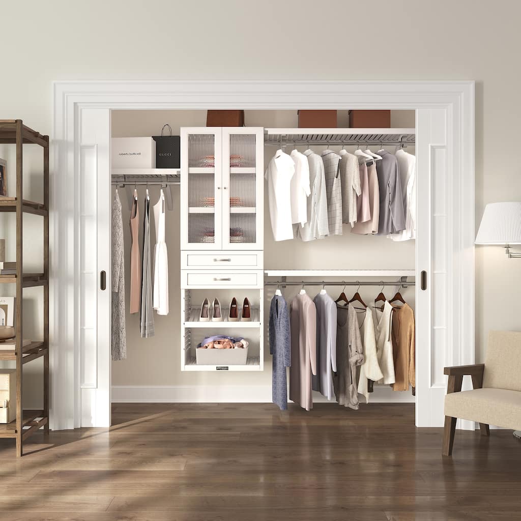 John Louis Home Solid Wood Walk-In Closet System with 2-Drawers and Doors White