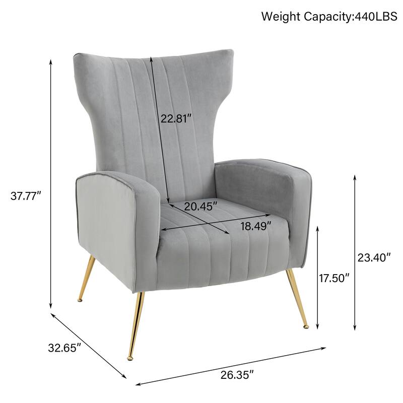 2 Set Velvet Wingback Accent Chairs with Metal Legs for Living Room