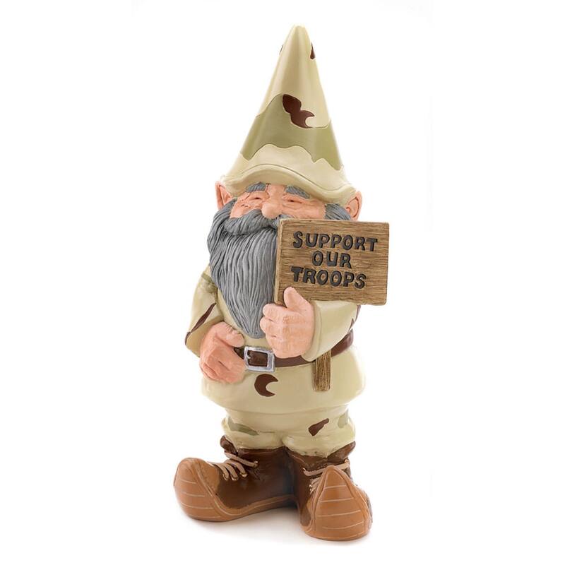 Gnome "Support Our Troops" Outdoor Garden Statue 11.25" Beige Brown