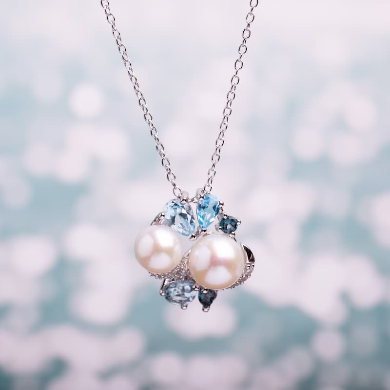 Miadora Sterling Silver Cultured Freshwater Pearl, Blue Topaz and Created White Sapphire Necklace