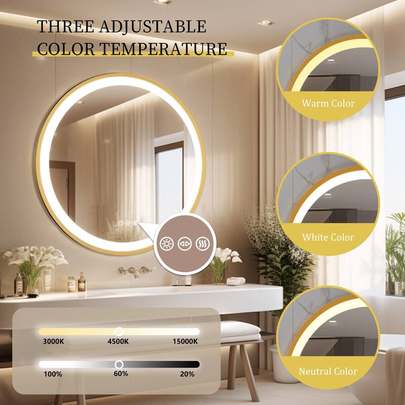 Gold Aluminium Alloy Frame Illuminated LED Bathroom Mirror