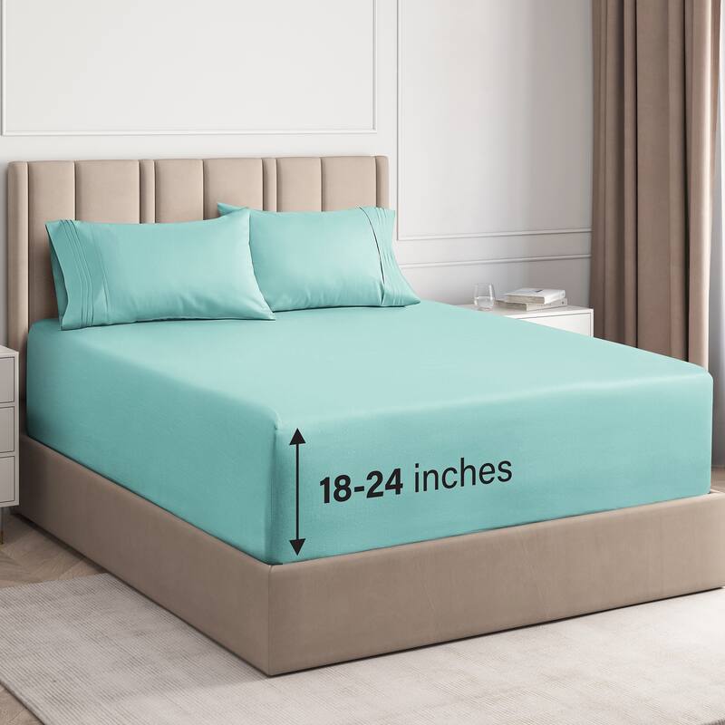 CGK Linens 6 Piece Extra Deep Pocket Microfiber Hotel Luxury Bed Sheets Set - Twin XL - Spa Blue