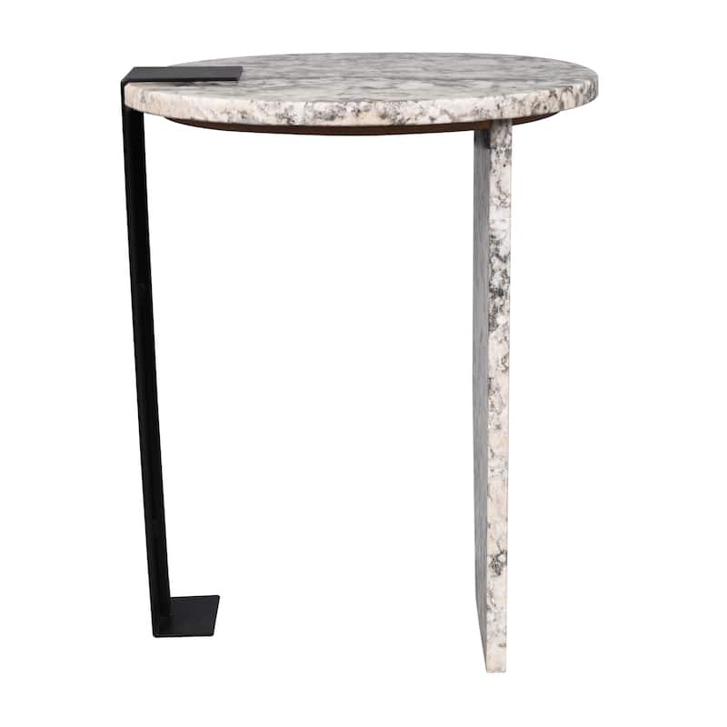 Felix 20.66" Contemporary Natural Marble/Metal Handmade Round End Table, Ivory/Black, by JONATHAN Y.