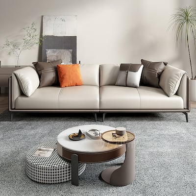Faux Leather Pillow Top Arm Sofa with Reversible Cushions - two seat