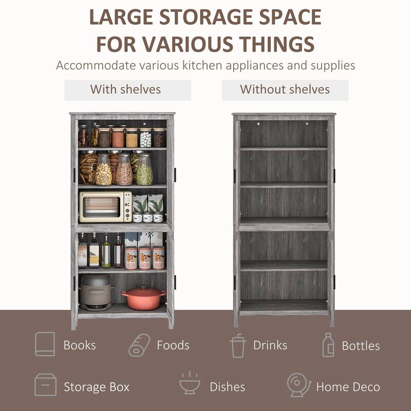 Particleboard Kitchen Storage Cabinet with Adjustable Shelves - 31.25" L x 13" W x 64" H