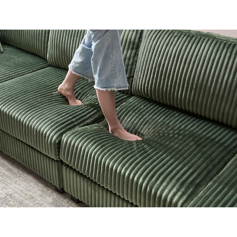 79.5" Corduroy Sectional Sofa Sleeper Sofa, Convertible Double Chaise Lounges Couch