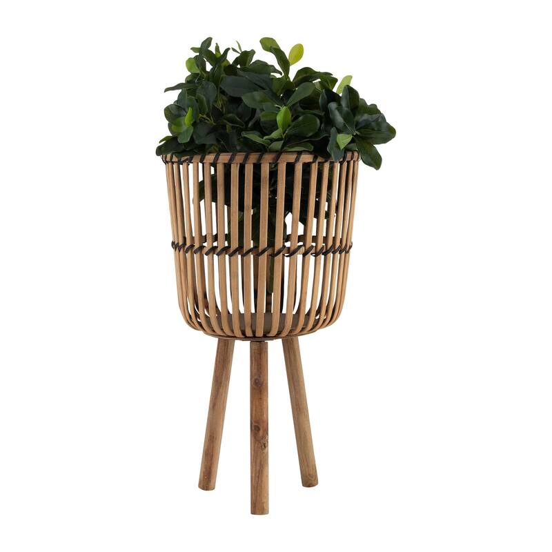 11/13/15" Bamboo Planters on Stand,Set of 3
