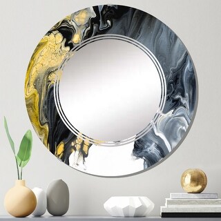 Designart 'Black And Gold Creative Abstract' Printed Modern Wall Mirror ...