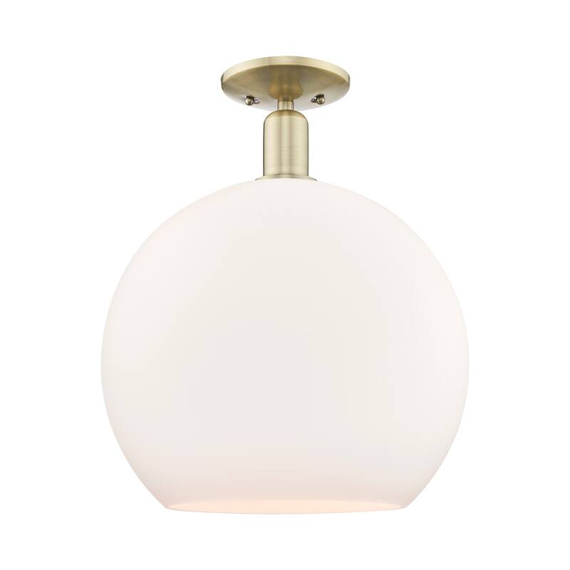 Innovations Lighting Endless Possibilities Arcadia - Athens - 1 Light 14" Semi-Flush Mount - Antique Brass/Matte White