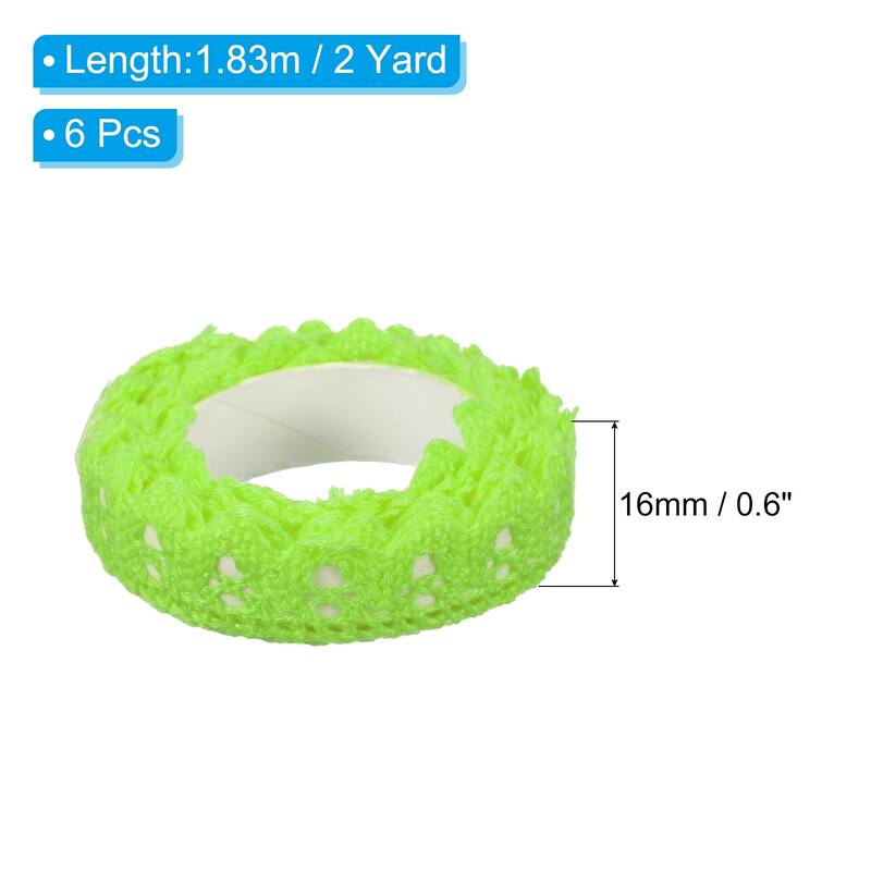 6pcs 0.6" Wide 2 Yards Self-Adhesive Lace Tape Lace Ribbon Stickers - Green
