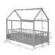 preview thumbnail 21 of 35, Wooden Floor Bed with House Roof Frame and Guardrails
