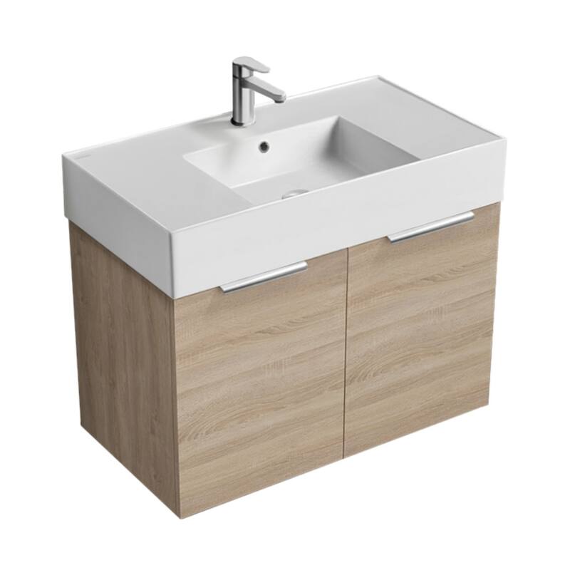 Nameeks Derin-3217-W-C Derin 32" Wall Mounted Single Basin Vanity Set - Brown Oak / Chrome - Oak Finish