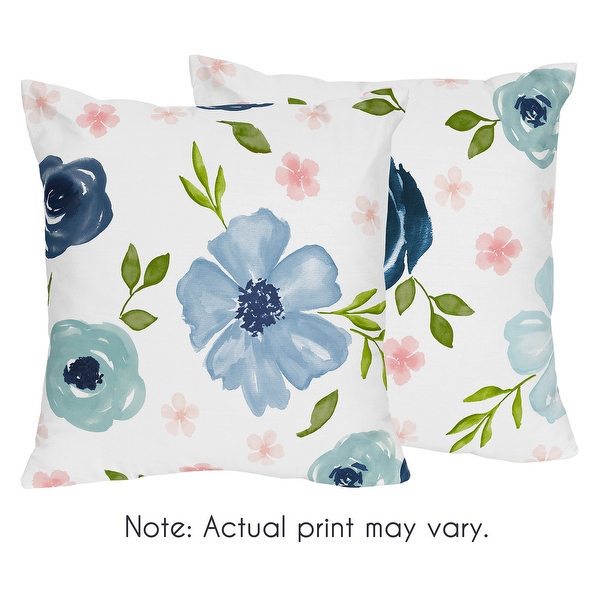 Navy Blue Pink Watercolor Floral 18in Decorative Accent Throw