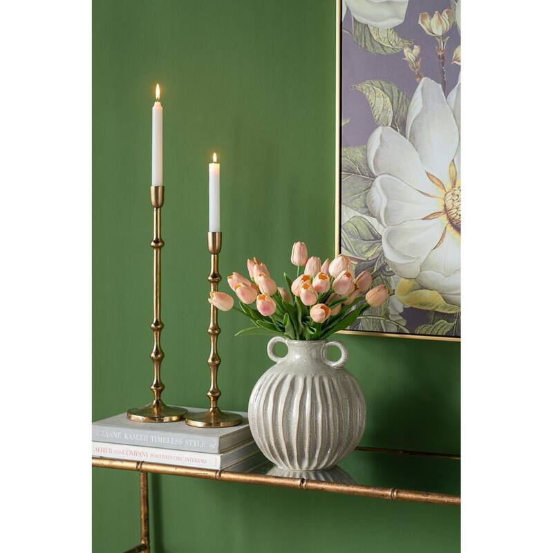 10" Sage And Gray Round With Handles Ceramic Table Vase - 9.10