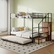 preview thumbnail 1 of 26, Twin Over Full Size Bunk Bed with Trundle and Bulit-in Wardrobe, Metal Bunk Bedframe with Lateral Storage Ladder & Wire Shelving Black