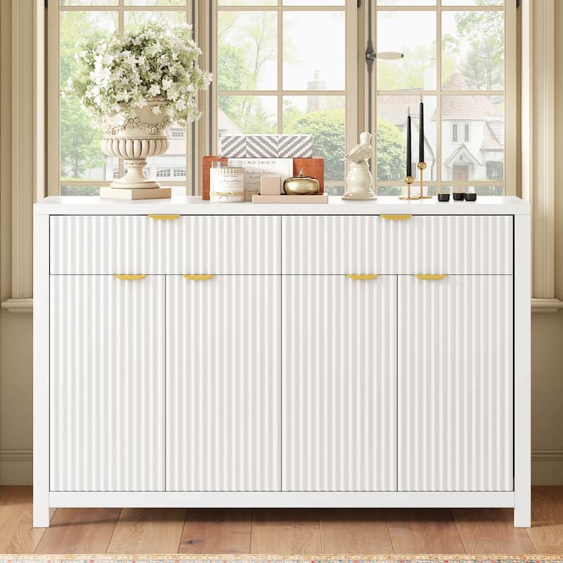Roomfitters Modern Sideboard Cabinet, Wave Pattern Storage Buffet with Adjustable Shelves, Accent Console