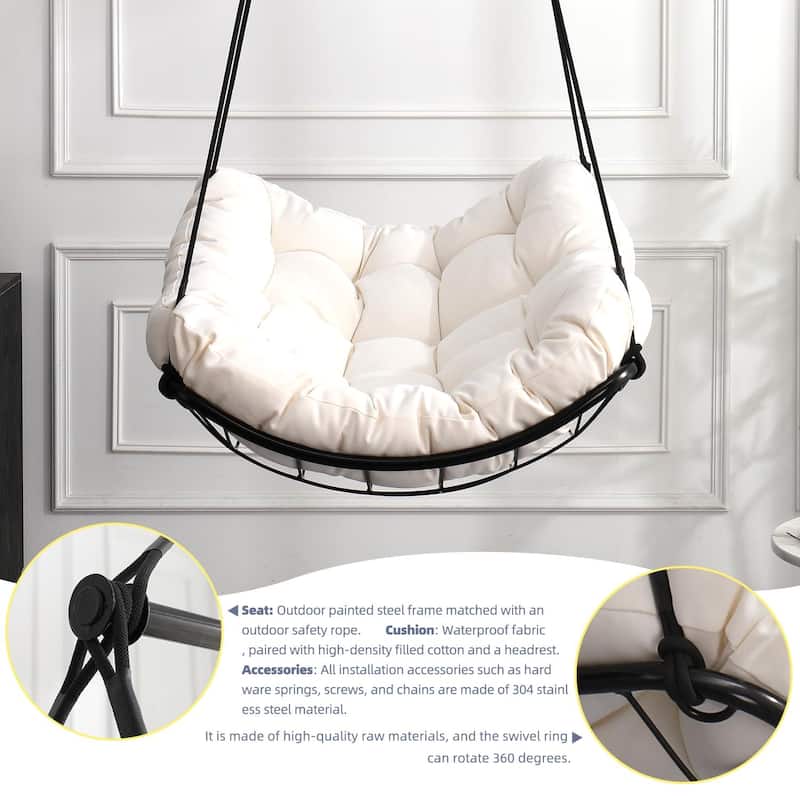 Oversized Cotton and Polyester Hanging Swing Chair with Adjustable Chain 360 Degree Swivel for Indoor and Outdoor Use