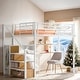 preview thumbnail 1 of 22, Contemporary Full Size Metal Loft Bed with Wardrobe, Desk, Storage Shelves, Space-saving Design & Safety Guaranteed White