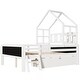 preview thumbnail 9 of 11, Solid Wood Full Size House Bed with Ladder and Storage Drawers and 2 Blackboard,Kids and Baby