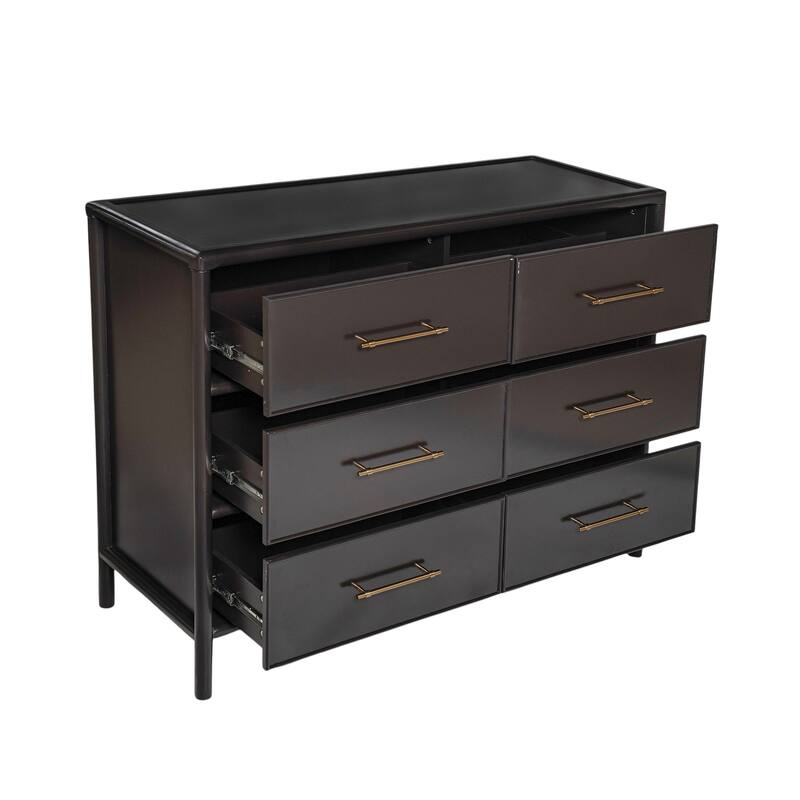 Roomfitters Large 6-Drawer Sideboard Storage Cabinet with Gold Handles