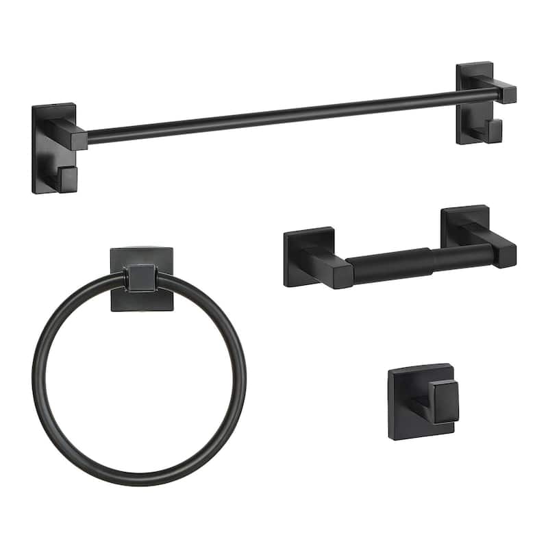 4-Piece Matte Black Bathroom Accessories Set Wall Mounted - 23.43 x 3.94 x 3.15 inch