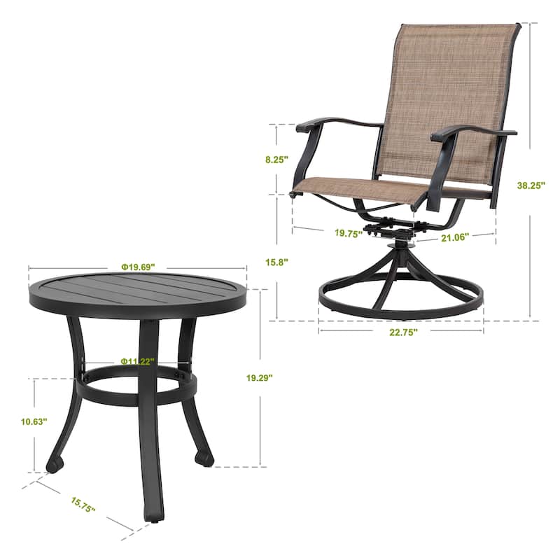 Outdoor 3-Piece Bistro Set, Textilene Fabric, Powder-Coated Iron Frame