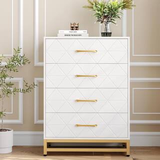 Dresser for Bedroom with 4 Drawer Dresser, Chest of Drawer with Metal Handle, Sturdy Frame Modern Bedroom Furniture