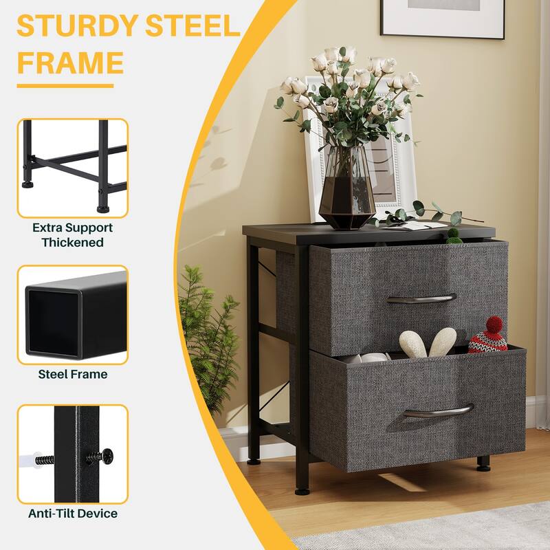 2-Fabric Drawer Nightstand Small Dresser Bedroom End Table for Closet, Entryway (2 Pack)