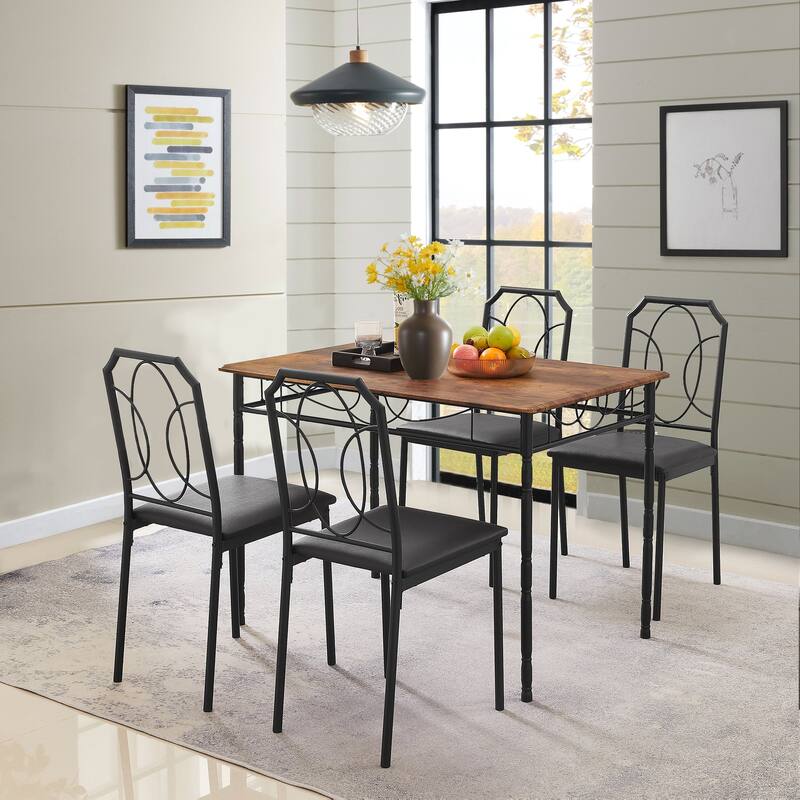 VECELO Industrial 5-Piece Dining Table Set, Table and Chairs Sets ( Set of 5)