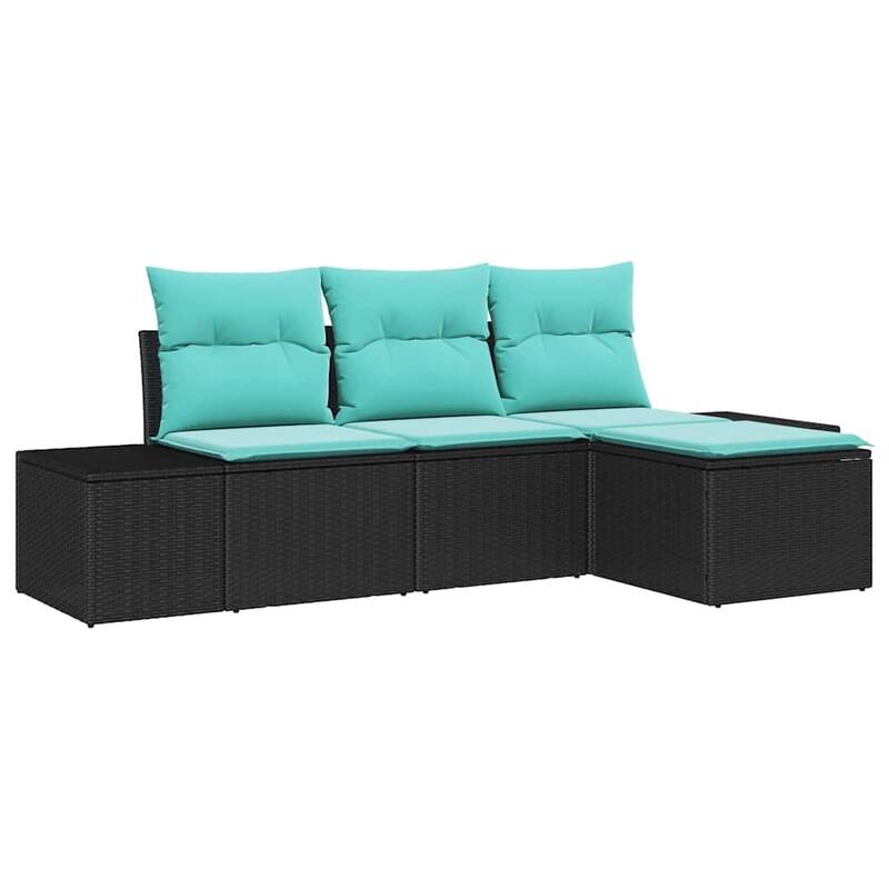 vidaXL 4 Garden Sofa Set with Cushions Black Poly Rattan - 94.1 x 46.1 x 27.2