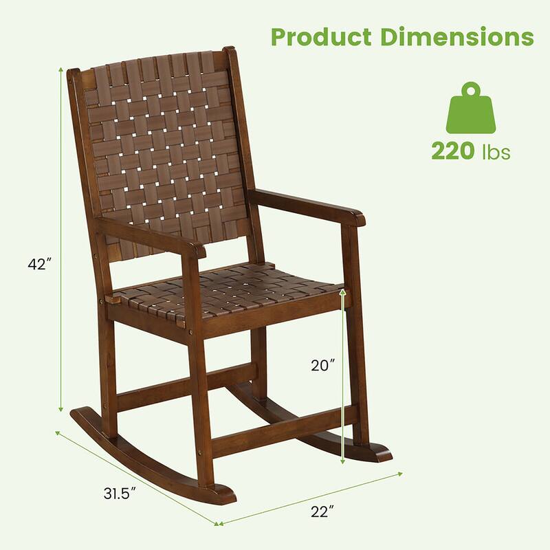Gymax Rocking Chair with PU Seat & Rubber Wood Frame Safe & Smooth