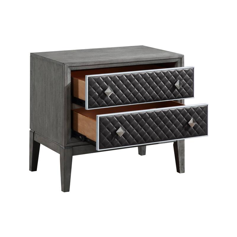 Modern Styling Bedroom 1pc Nightstand of 2 Drawers Faux Leather Upholstered Classic Design Wooden Furniture - Grey