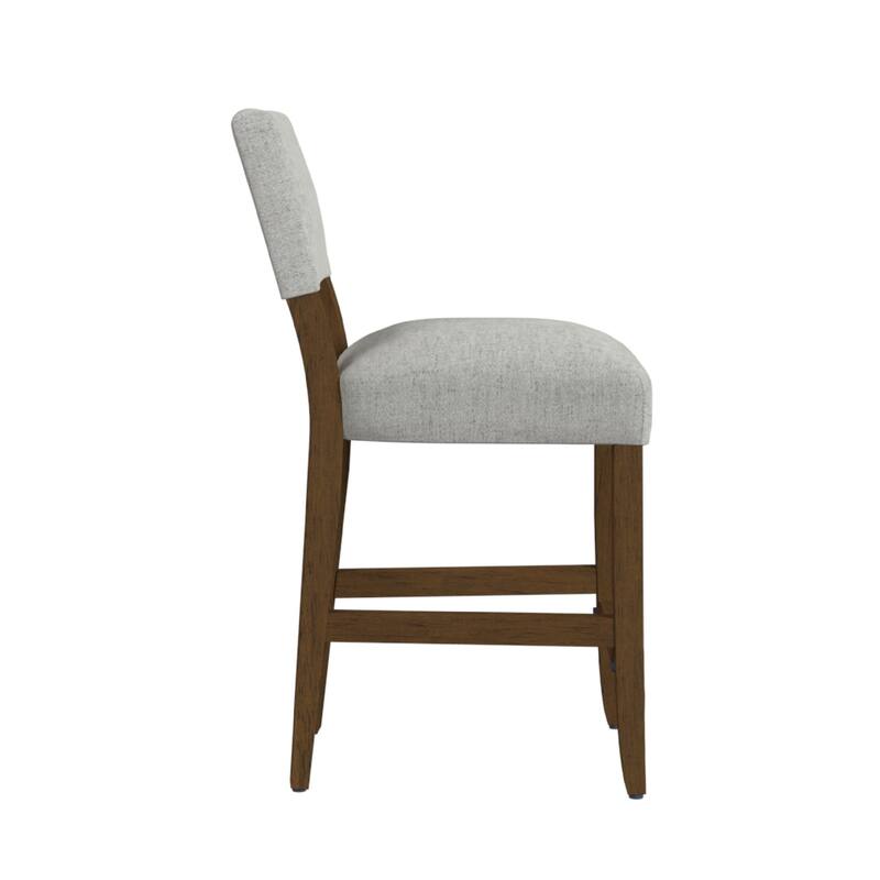 Bowo Counter Stool Chair, Gray Woven Fabric, Brown Hardwood Legs